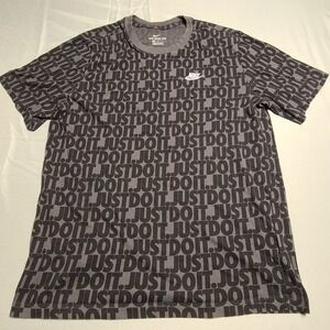 Nike Mens T Shirt Large All Over Just Do It Print Black Sportswear 100% Cotton